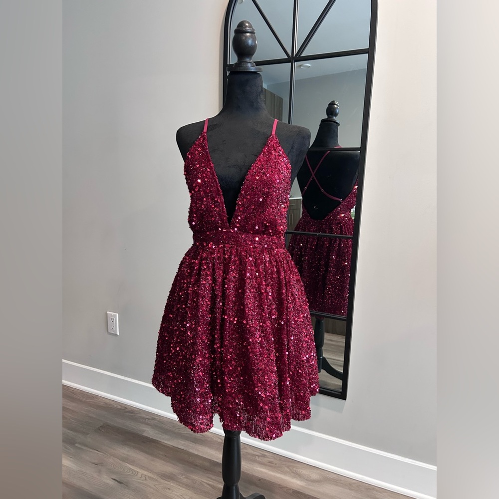 Luxxel Sequin Cocktail Dress - Deep Red